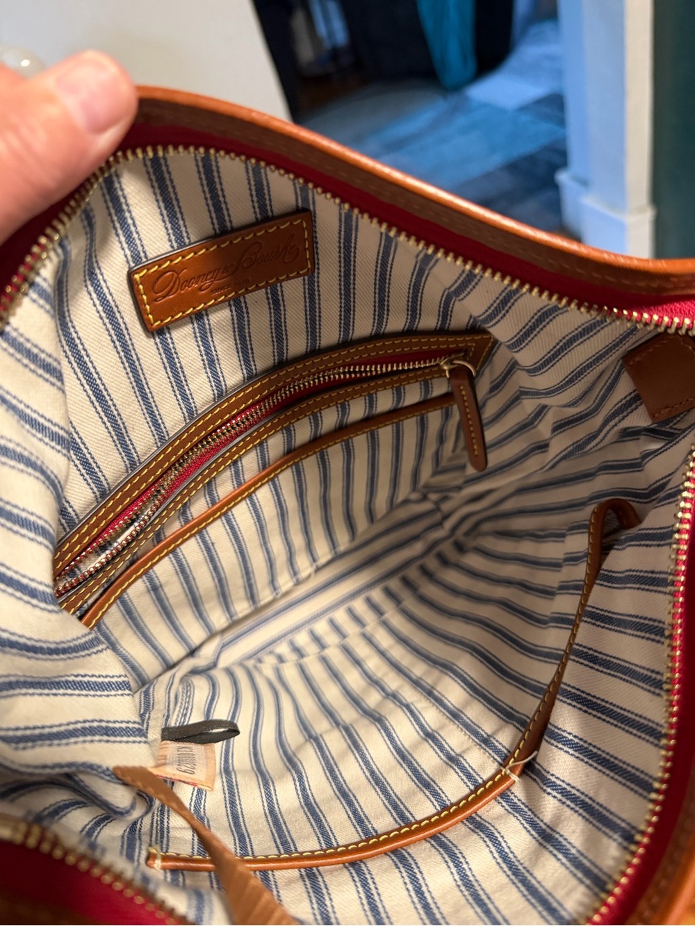 Dooney & Bourke Navy Nylon Crossbody with Brown Leather Trim - Picture 9 of 14